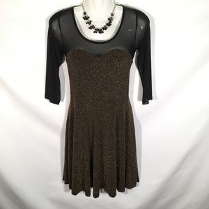 Material Girl Skater Dress Black Gold Womens Sz M